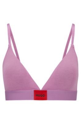 HUGO - Stretch-cotton triangle bra with red logo label | Bralettes