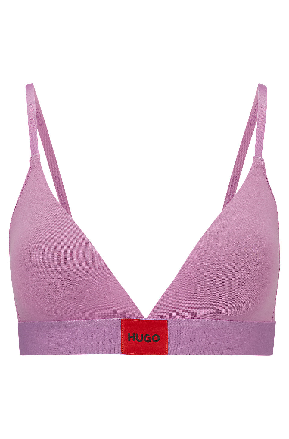 HUGO - Stretch-cotton triangle bra with red logo label