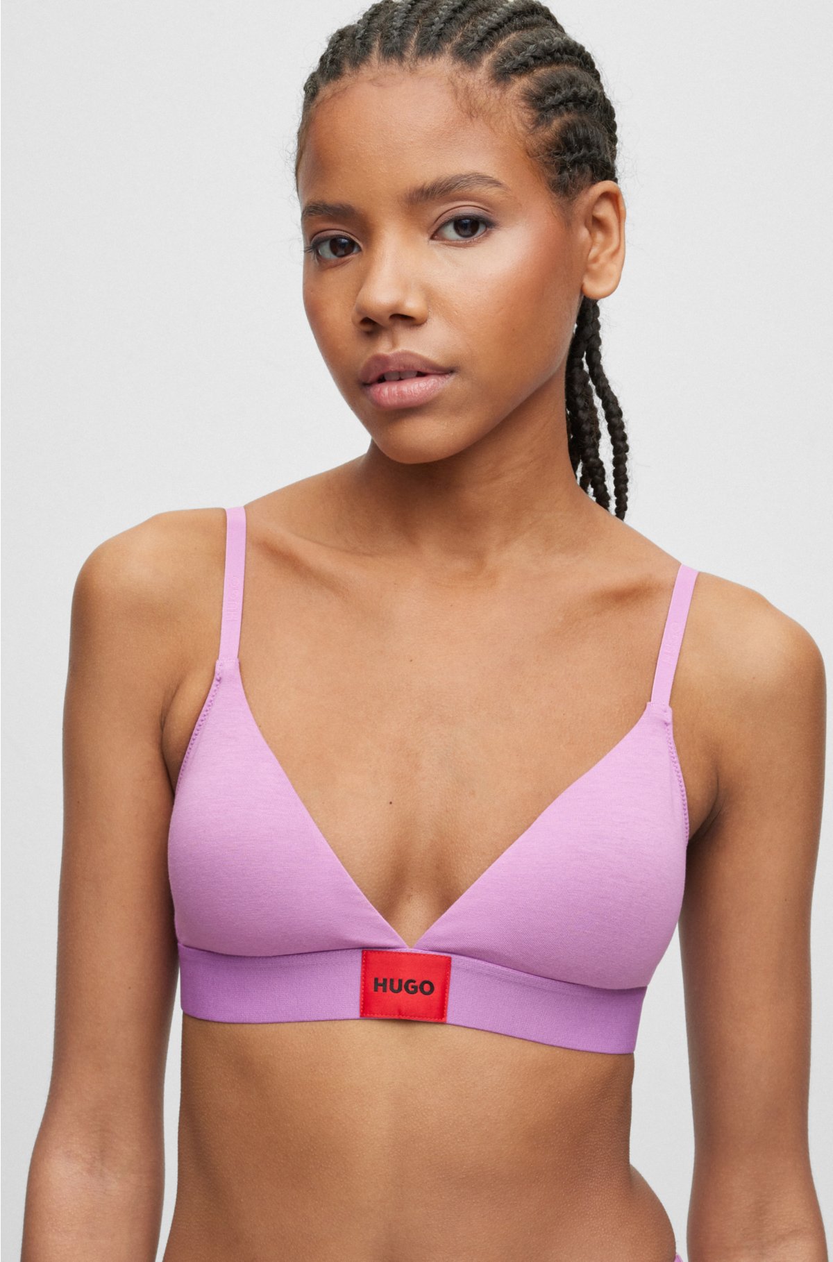 HUGO - Stretch-cotton triangle bra logo red with label