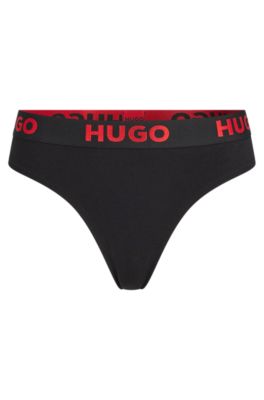 HUGO - Stretch-cotton thong with logo waistband