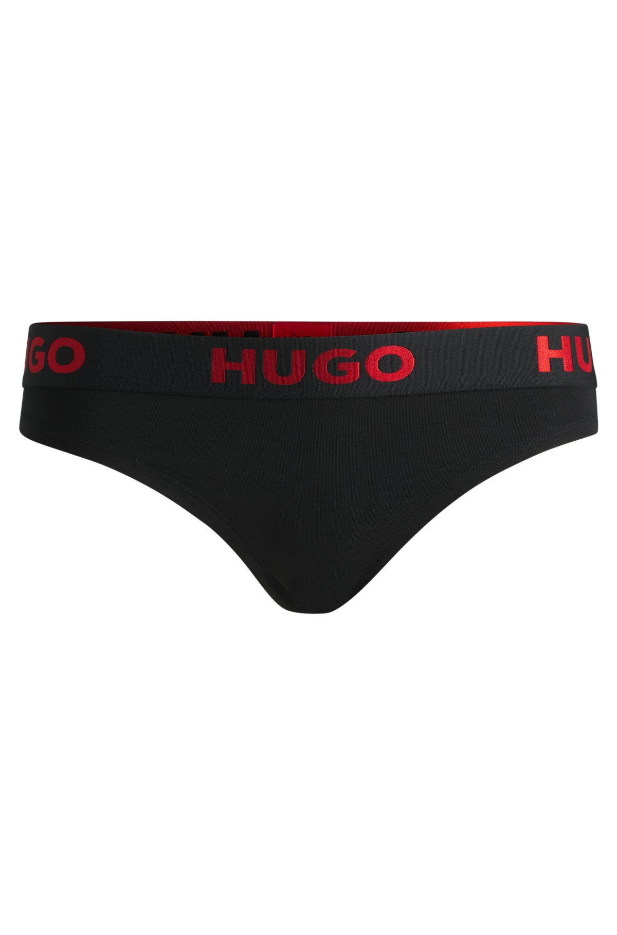 Stretch-cotton thong with logo waistband