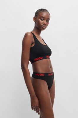 String en coton stretch avec taille logot&eacute;e, Noir