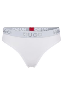 Hugo Boss Stretch-cotton Thong With Logo Waistband In White