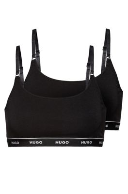 Two-pack of stretch-cotton bralettes with branded bands, Black