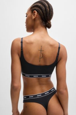 Two-pack of stretch-cotton bralettes with branded bands, Black