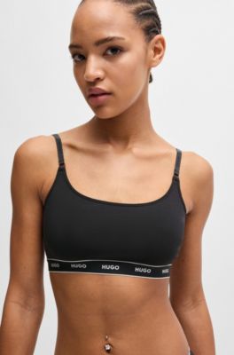 Two-pack of stretch-cotton bralettes with branded bands, Black