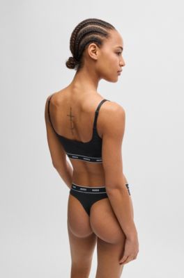Two-pack of stretch-cotton bralettes with branded bands, Black