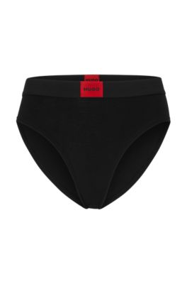 Hugo Stretch-cotton Briefs With Red Logo Label In Black