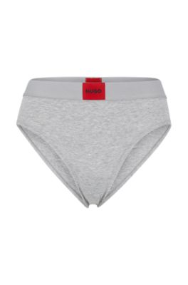 Hugo Stretch-cotton Briefs With Red Logo Label In Grey