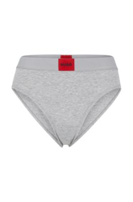Hugo Boss Stretch-cotton Briefs With Red Logo Label In Grey