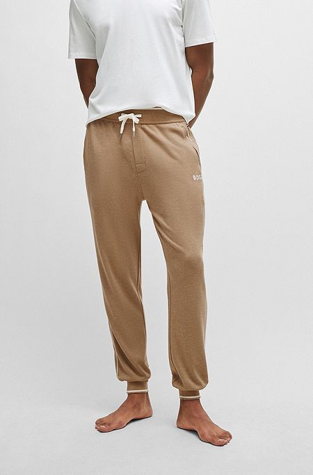 Piped tracksuit bottoms with embroidered logo and drawstring waist, Beige