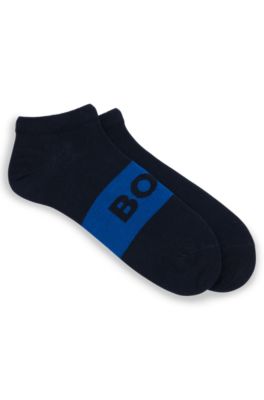 Shop Hugo Boss Two-pack Of Ankle-length Socks In Stretch Fabric In Dark Blue
