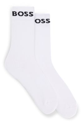 Shop Hugo Boss Two-pack Of Quarter-length Socks In Stretch Fabric In White