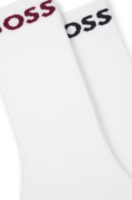 Paquete de dos pares de calcetines de tejido el&aacute;stico de largo normal, Blanco