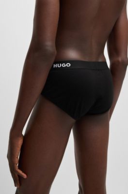 Three-pack of logo-waistband briefs in stretch cotton, Black