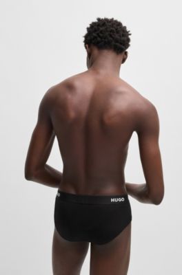 Three-pack of logo-waistband briefs in stretch cotton, Black