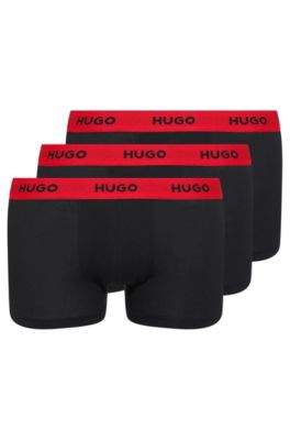 Hugo Boss Three-pack Of Logo-waistband Trunks In Stretch Cotton In Black