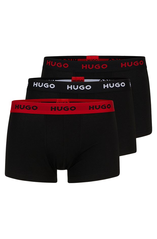 Three-pack of logo-waistband trunks in stretch cotton, Dark Grey