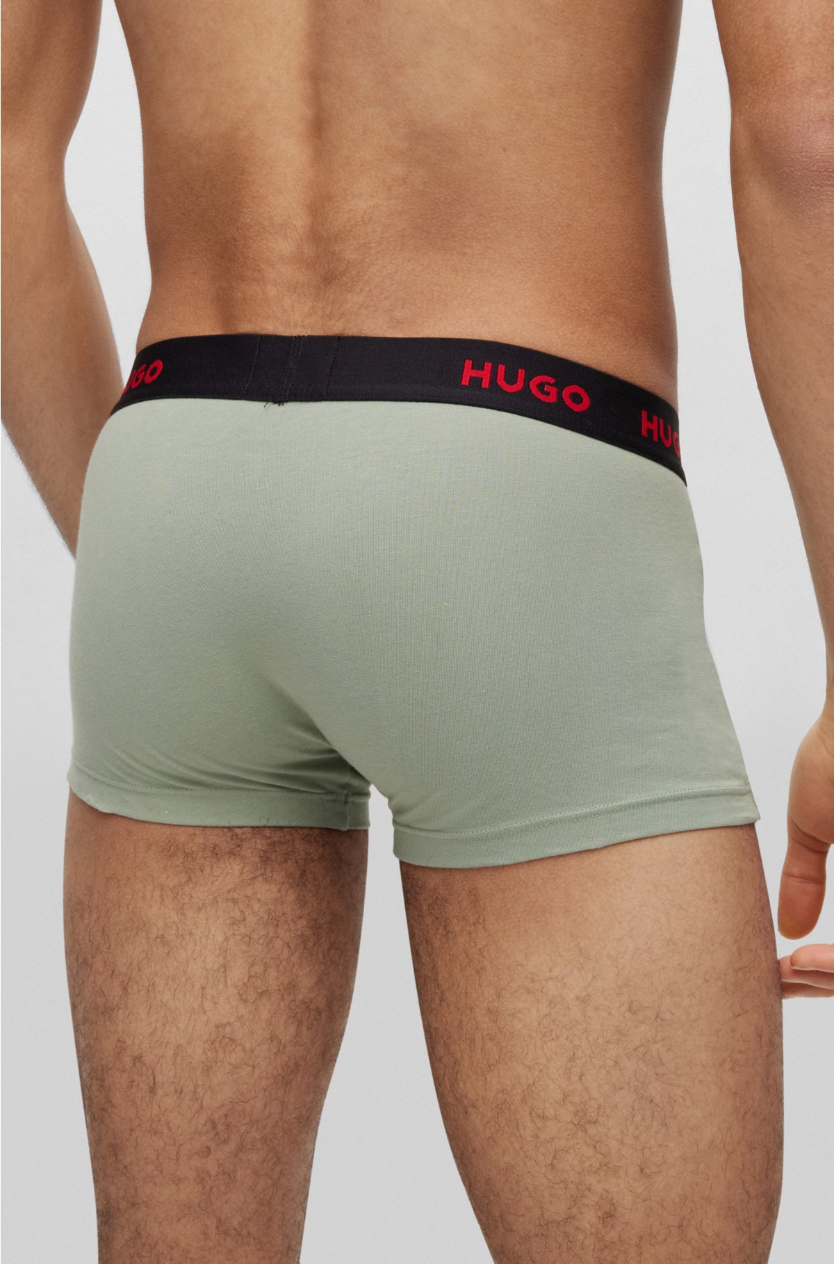 Three-pack of logo-waistband trunks in stretch cotton, Grey