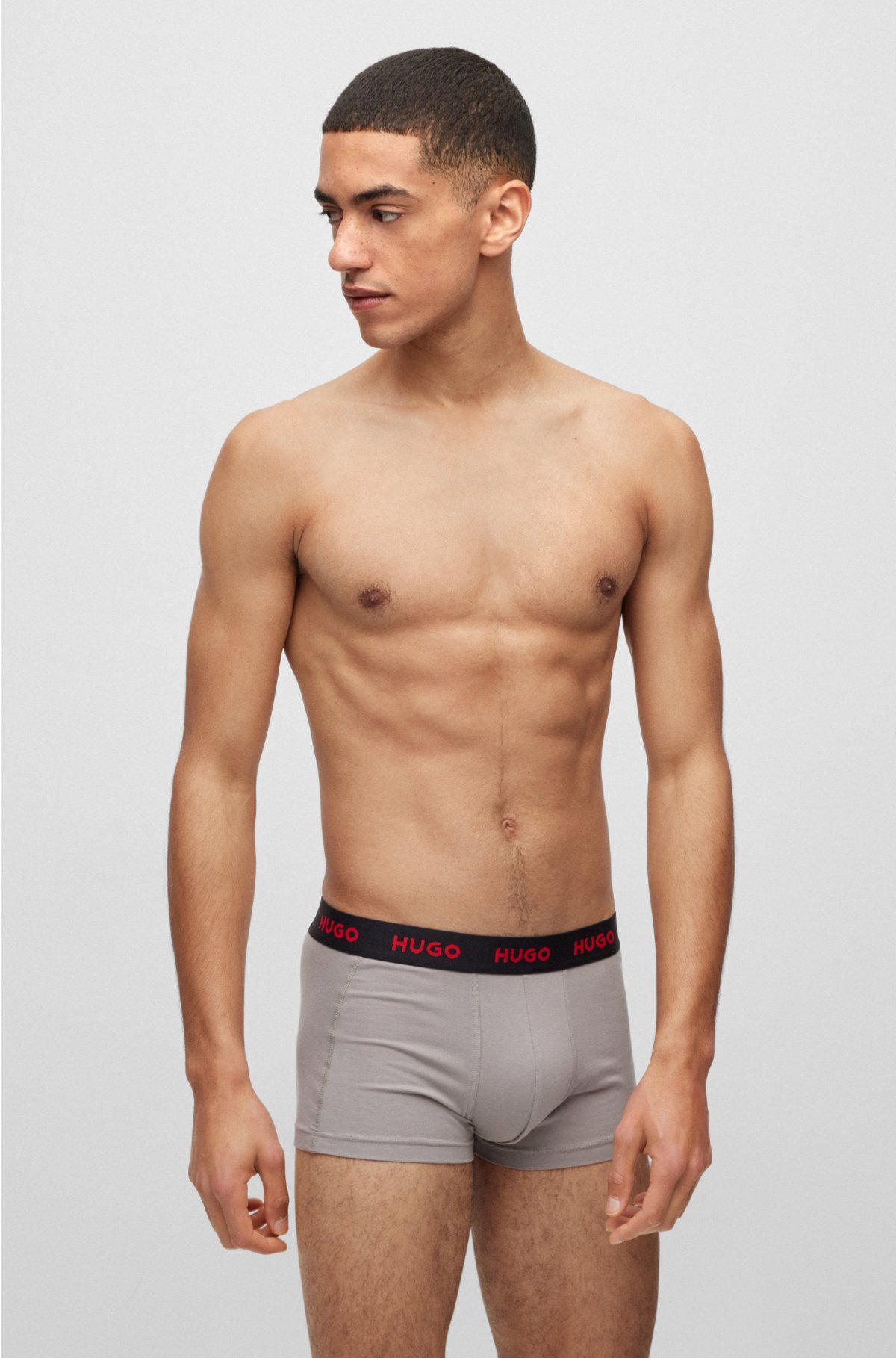 Three-pack of logo-waistband trunks in stretch cotton, Grey