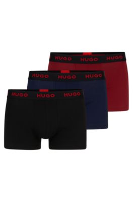Hugo Boss Three-pack Of Logo-waistband Trunks In Stretch Cotton In Dark Blue