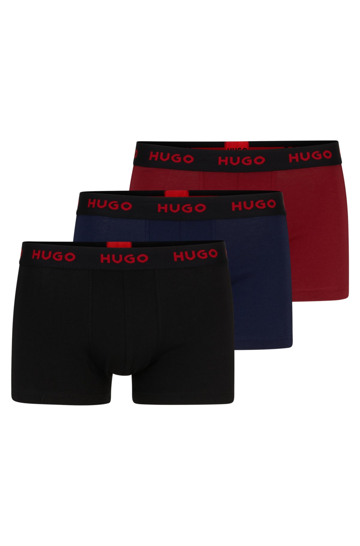 Three-pack of logo-waistband trunks in stretch cotton, Dark Blue