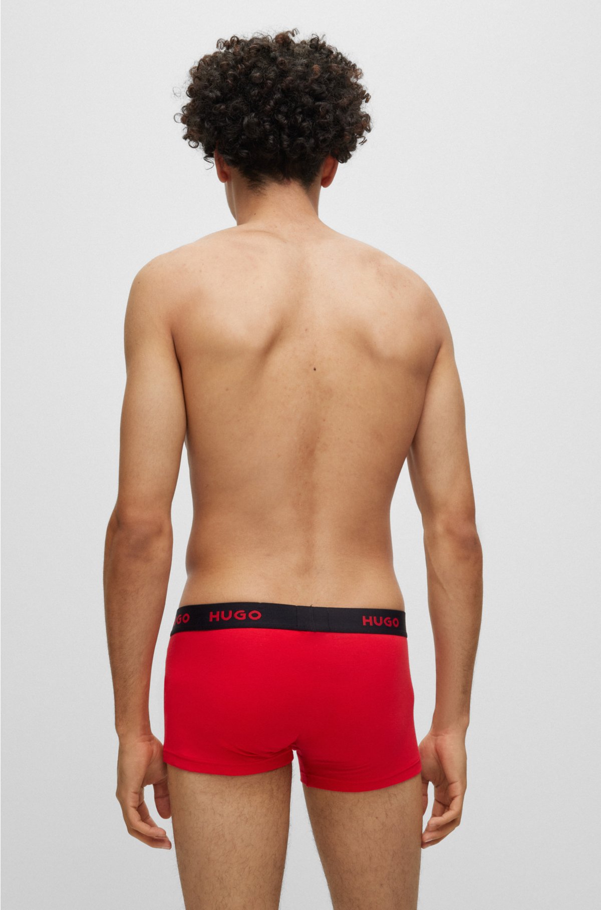 Three-pack of logo-waistband trunks in stretch cotton, Red