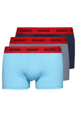 Hugo Three-pack Of Logo-waistband Trunks In Stretch Cotton In Patterned