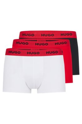 Hugo Three-pack Of Logo-waistband Trunks In Stretch Cotton In Patterned