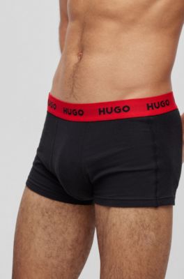 HUGO - Three-pack of logo-waistband trunks in stretch cotton