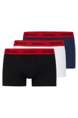 HUGO - Three-pack of logo-waistband trunks in stretch cotton