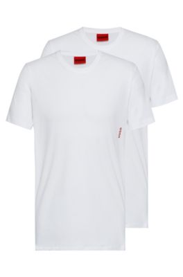Hugo Boss Two-pack Of Cotton Underwear T-shirts With Vertical Logo In White