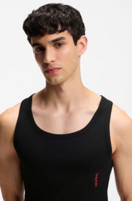 Two-pack of stretch-cotton tank tops with logo print, Black