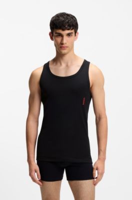 Two-pack of stretch-cotton tank tops with logo print, Black