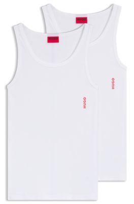 Two-pack of stretch-cotton tank tops with logo print, White