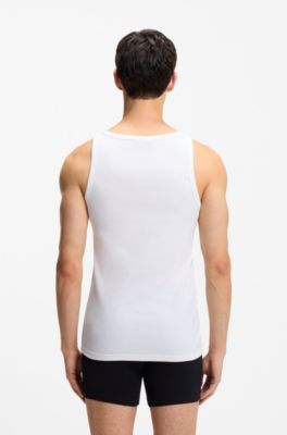 Two-pack of stretch-cotton tank tops with logo print, White