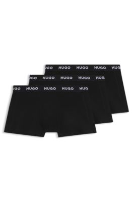 Shop Hugo Three-pack Of Logo-waistband Trunks In Stretch Cotton In Black