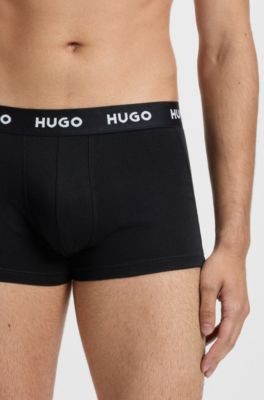 Paquete de tres calzoncillos de algod&oacute;n el&aacute;stico con logos en la cintura, Negro