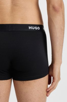 Paquete de tres calzoncillos de algod&oacute;n el&aacute;stico con logos en la cintura, Negro