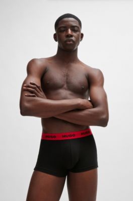 Paquete de tres calzoncillos de algod&oacute;n el&aacute;stico con logos en la cintura, Negro