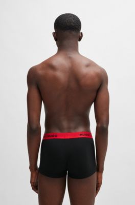 Paquete de tres calzoncillos de algod&oacute;n el&aacute;stico con logos en la cintura, Negro
