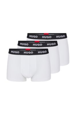 Shop Hugo Three-pack Of Logo-waistband Trunks In Stretch Cotton In White