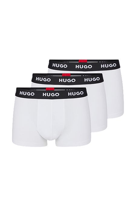 Three-pack of logo-waistband trunks in stretch cotton, White