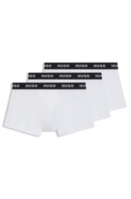 Paquete de tres calzoncillos de algod&oacute;n el&aacute;stico con logos en la cintura, Blanco