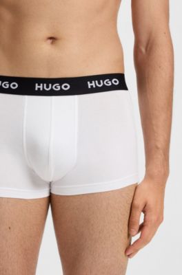 Paquete de tres calzoncillos de algod&oacute;n el&aacute;stico con logos en la cintura, Blanco