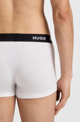 Three-pack of stretch-cotton trunks with logo waistbands, White