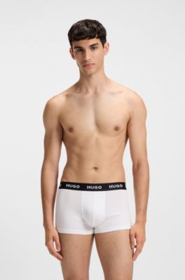 Paquete de tres calzoncillos de algod&oacute;n el&aacute;stico con logos en la cintura, Blanco