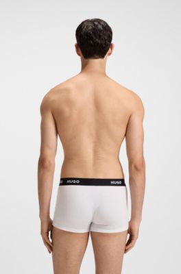 Paquete de tres calzoncillos de algod&oacute;n el&aacute;stico con logos en la cintura, Blanco