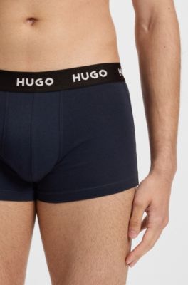 Three-pack of stretch-cotton trunks with logo waistbands, Dark Blue