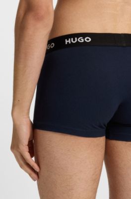 Paquete de tres calzoncillos de algod&oacute;n el&aacute;stico con logos en la cintura, Azul oscuro